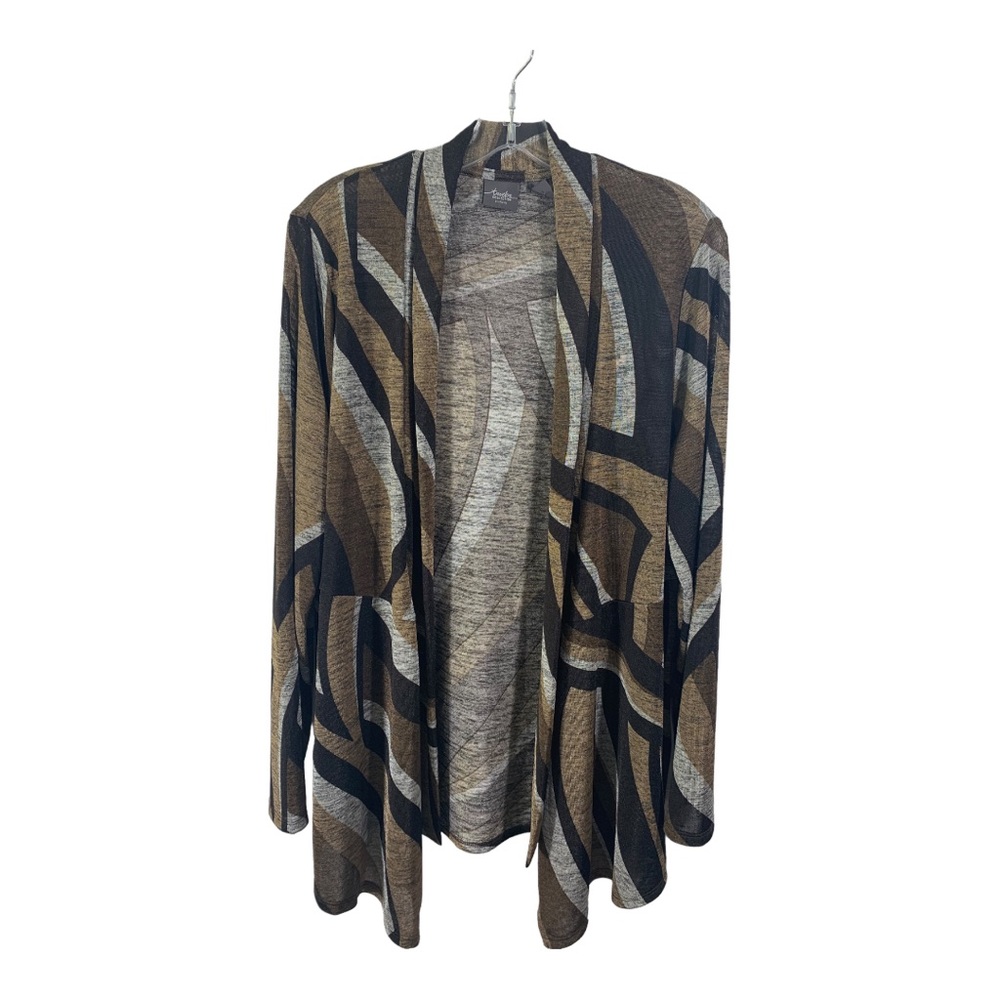Chico’s Travelers Collection  Black and Brown Striped Cardigan Size L